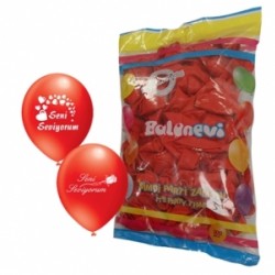 100lü 12 İnç Seni Seviyorum Baskılı Çift Yüzlü Kırmızı Balon
